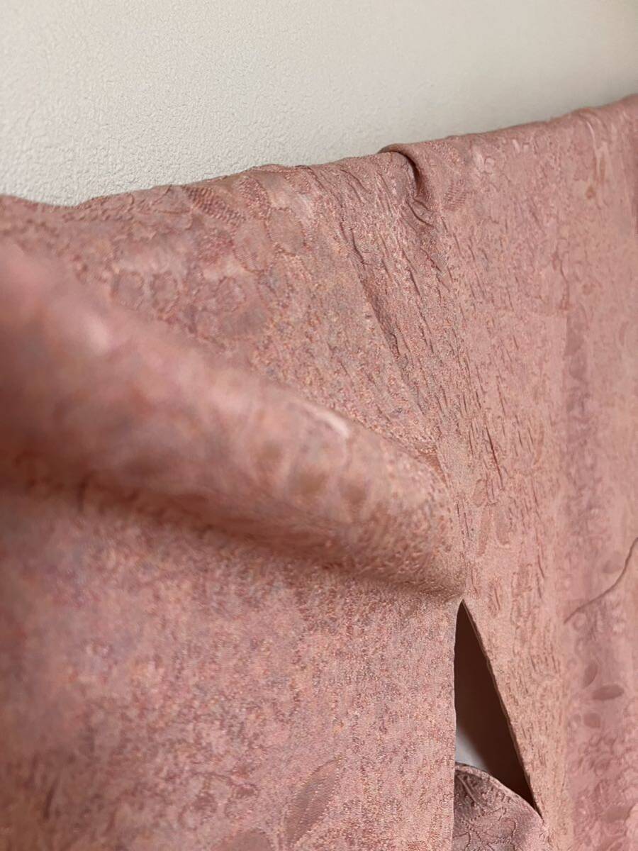 未使用 着物 小紋 色無地 ピンク しつけ糸付き 正絹 絹100% 着丈166cm