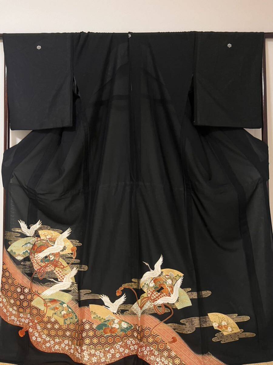 . kurotomesode summer . equipment .... clothes kimono tomesode crane gold paint dress length 164cm