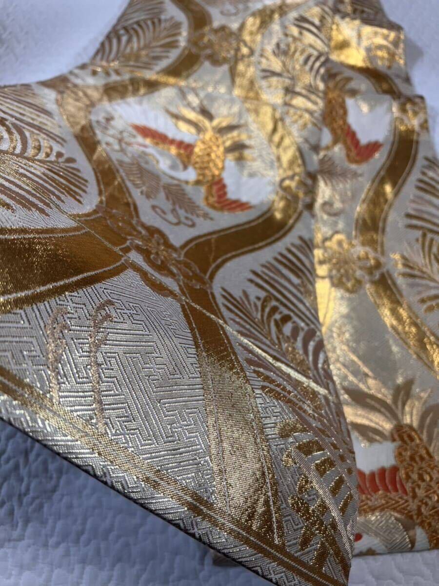 丸帯 逸品 吉祥鶴 金糸 全通 ゴールド 伝統織物 両面 の画像5