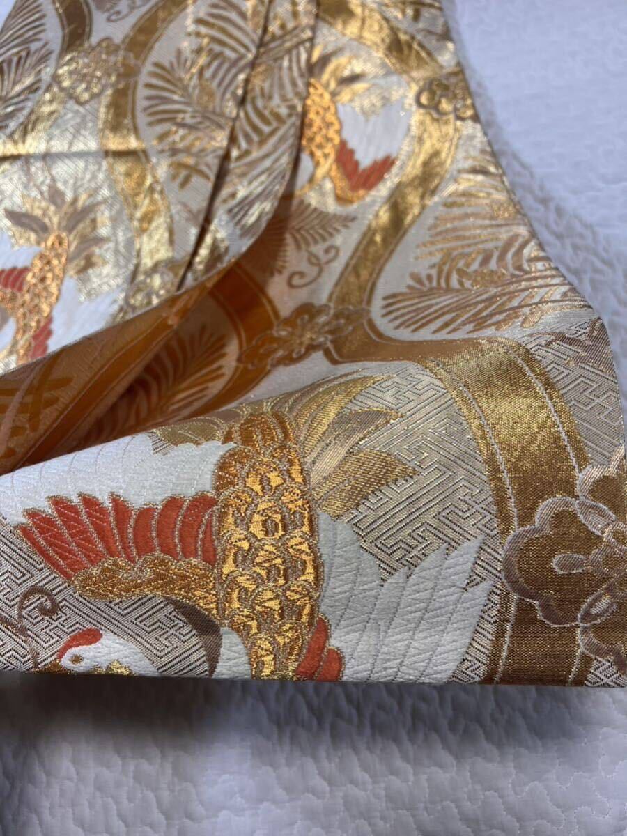  maru obi замечательная вещь .. журавль золотой нить все через Gold традиция тканый предмет двусторонний 