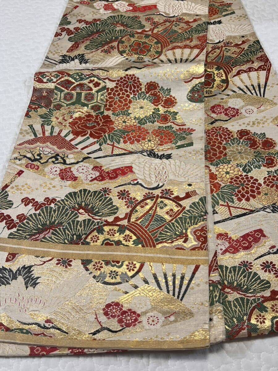  maru obi натуральный шелк золотой нить античный obi .. документ sama . одежда японский костюм 