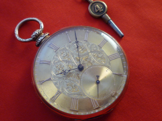 ★金無垢ケース鍵巻き式15石 TF Cooper アンティーク時計・フル彫刻の機械部の画像2