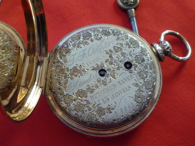 ★金無垢ケース鍵巻き式15石 TF Cooper アンティーク時計・フル彫刻の機械部
