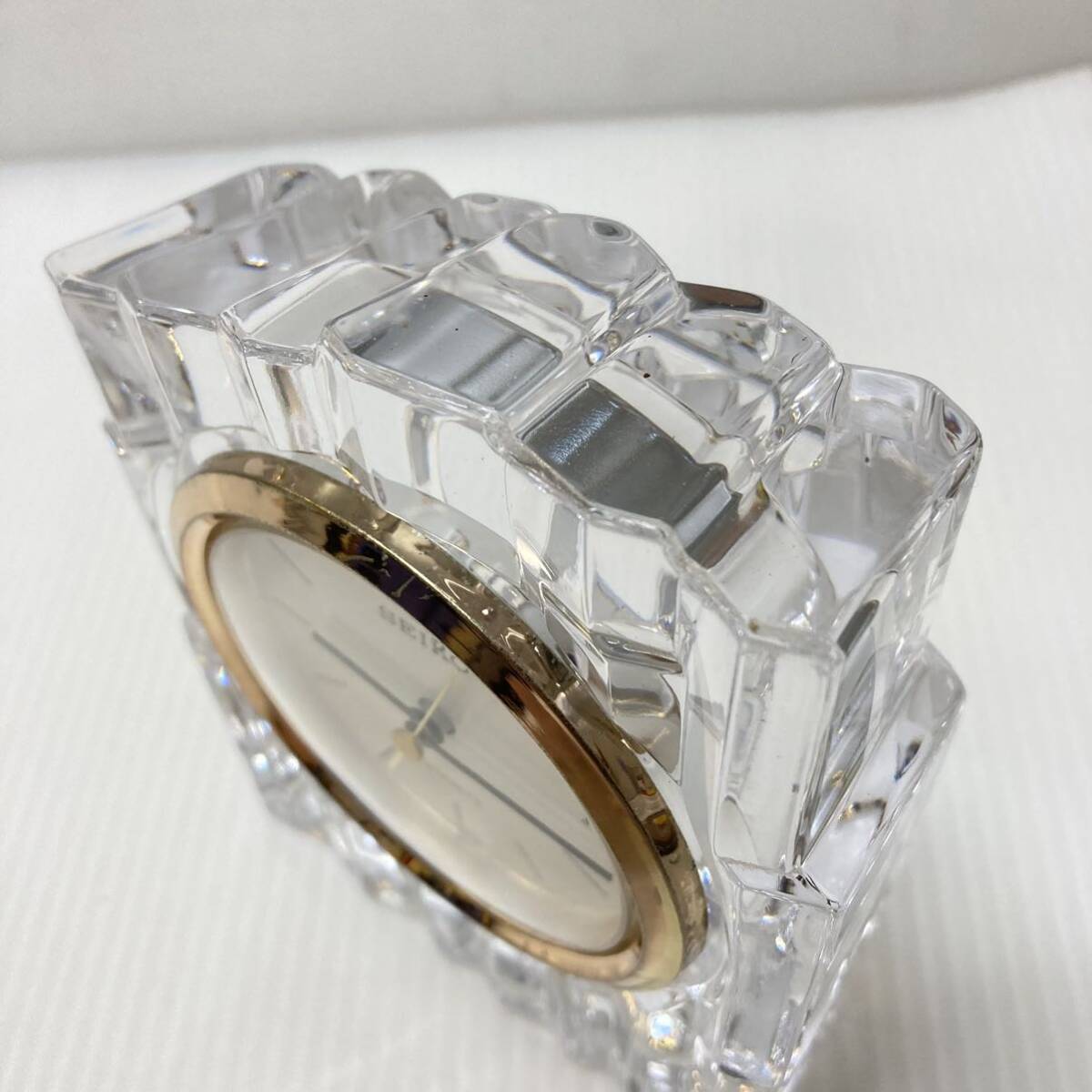 SEIKO セイコー 置時計 クォーツ レトロ QZ438S 置き時計 インテリア オブジェ ガラス 硝子 動作品_画像3