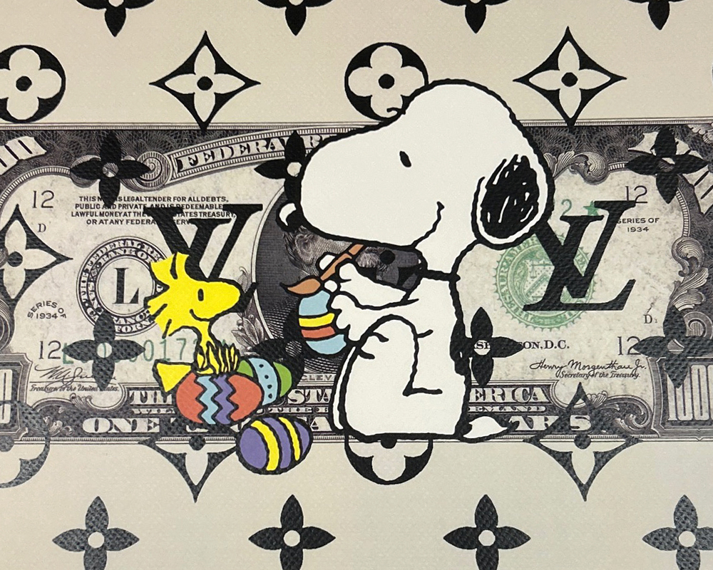 世界限定100枚 DEATH NYC スヌーピー SNOOPY ヴィトン LOUISVUITTON 紙幣 ポップアート PEANUTS アートポスター 現代アート KAWS Banksyの画像3