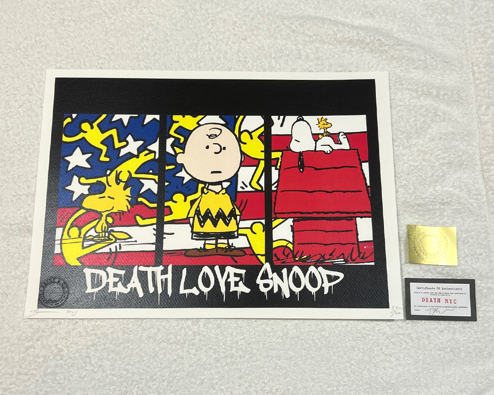 世界限定100枚 DEATH NYC スヌーピー SNOOPY チャーリーブラウン キースヘリング ポップアート アートポスター 現代アート KAWS Banksyの画像1