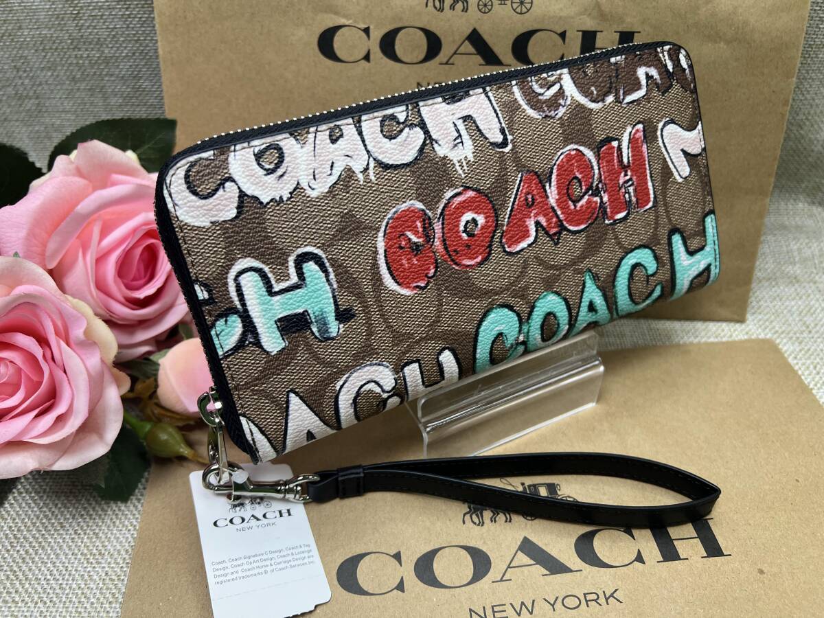 コーチ COACH 長財布 財布 シグネチャー ミント サーフ COACH X MINT+ SERF コラボ 長財布 ロングジップアラウンド キャンバス CM837 A331 _画像1