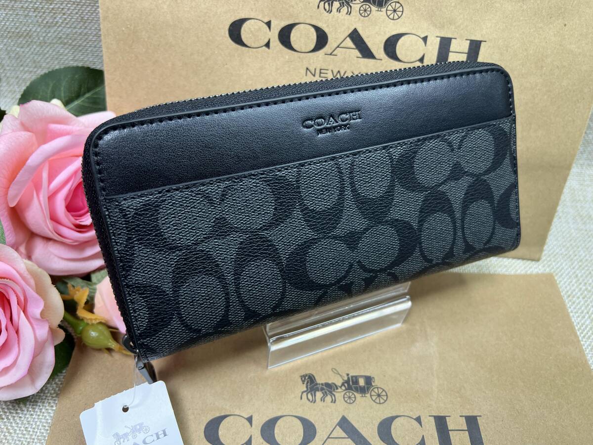  コーチ COACH 長財布 財布 ラウンドファスナー 財布メンズ シグネチャー アコーディオン ジップアラウンド レザー プレゼントF58112 C292 の画像1