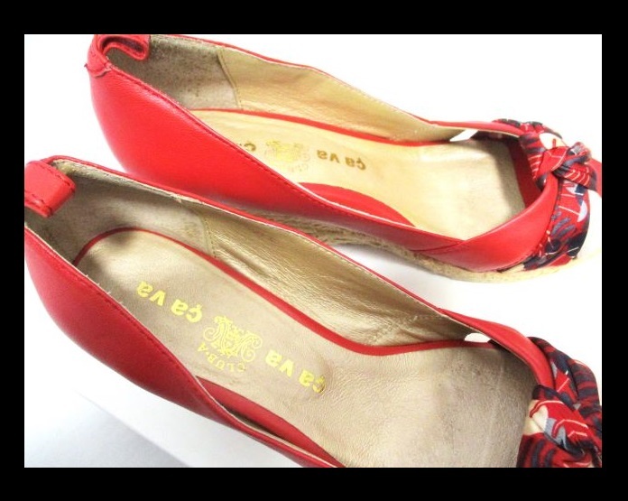 [087-101]cavacava Sava Sava * red open tu Wedge sole pumps /L size 