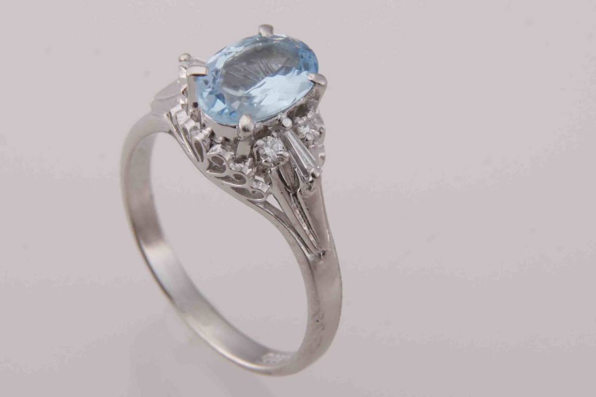 感謝価格】 AJ-0382◇Pt900アクアマリン1.07ct&ダイヤ0.21ctリング12