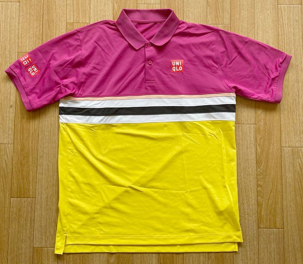 UNIQLO ユニクロ 錦織モデル 半袖 ポロシャツ ストレッチ メンズ XLサイズ マルチカラー テニス ドライ素材 ボックスロゴの画像1