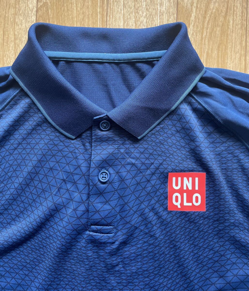 美品 UNIQLO ユニクロ 錦織モデル 半袖 ポロシャツ ストレッチ メンズ Lサイズ ネイビー テニス ドライ素材の画像3