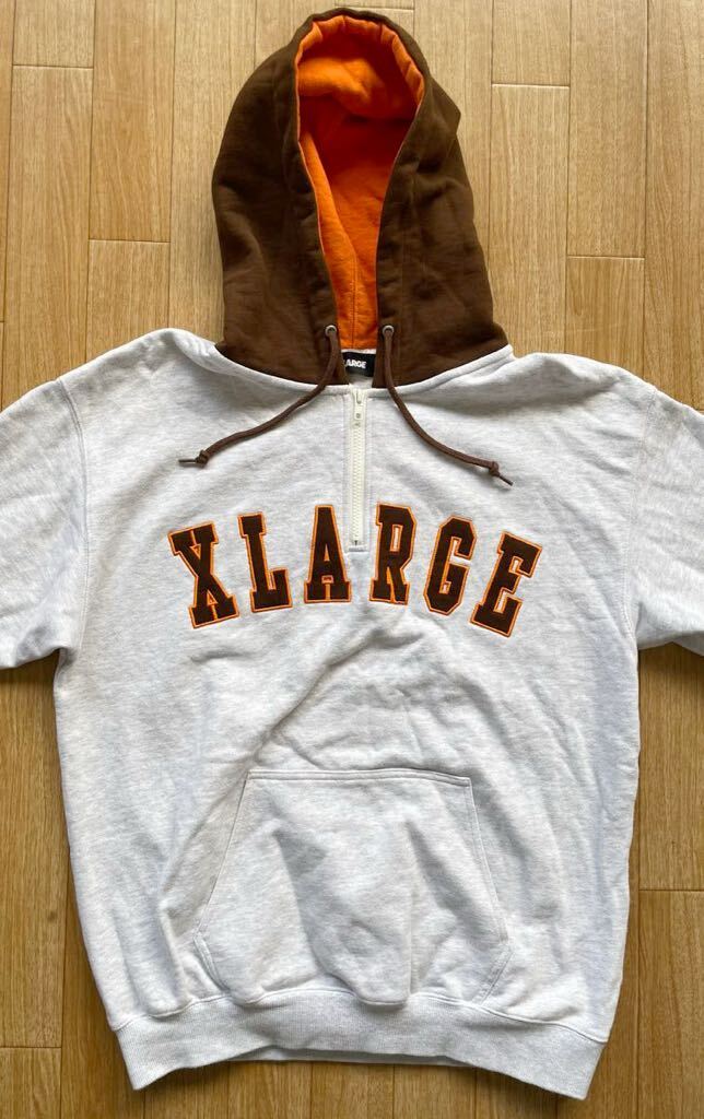 X-LARGE　エクストララージ　ハーフジップ　肉厚　ヘビーウェイト　パーカー　フーディ　Hoodie　メンズ　Mサイズ　刺繍ロゴ　グレー_画像3