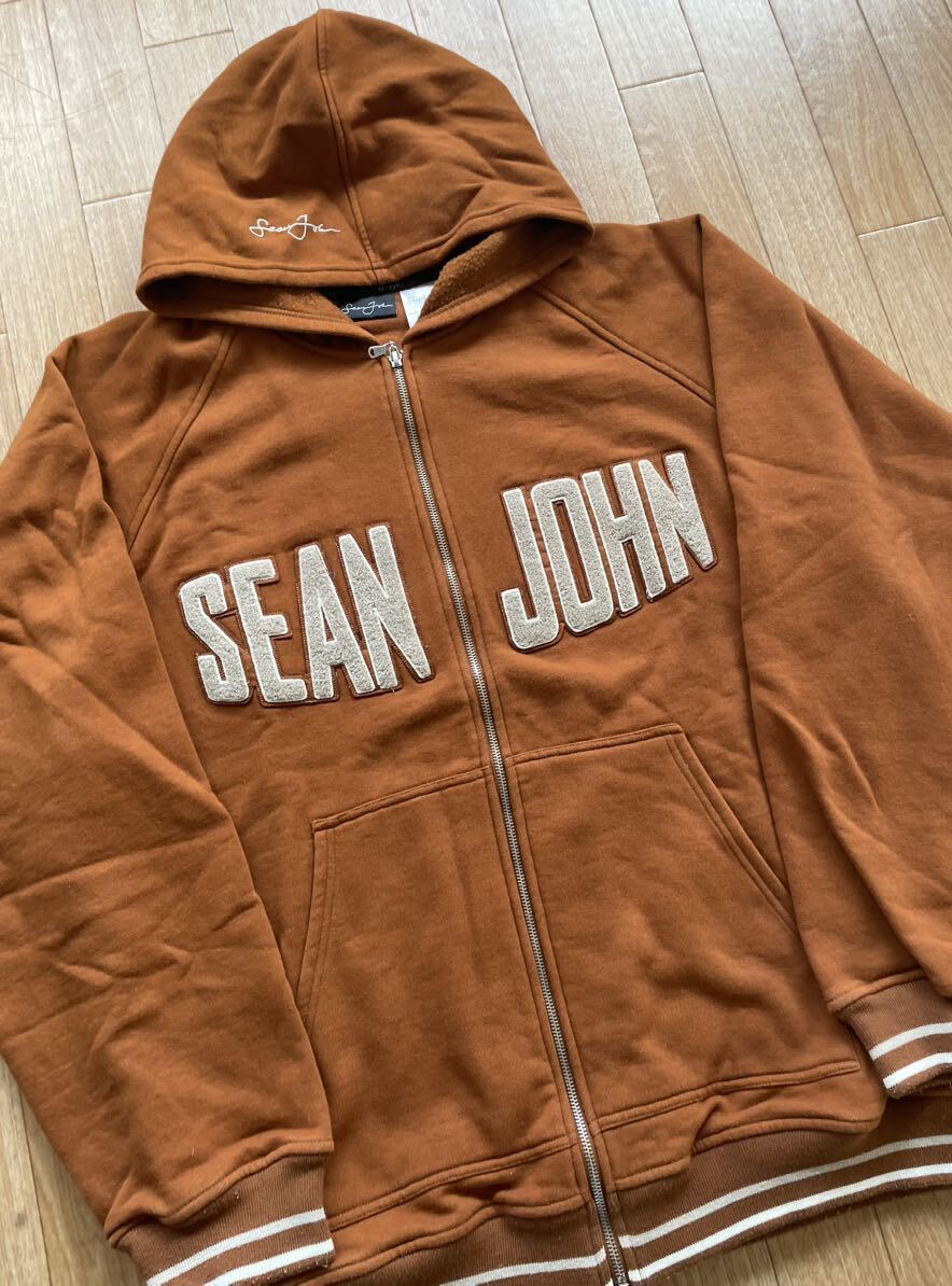 良品 SEAN JOHN ショーンジョン ジップアップパーカー フーディ Hoodie ブラウン メンズ XXLサイズ ストリート B系 スケボーの画像3