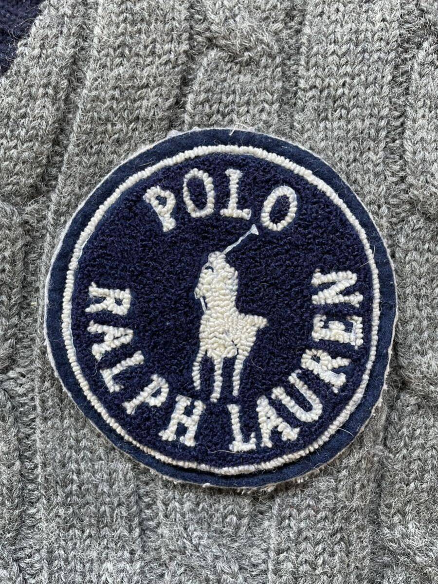 良品　90s　Polo by Ralph Lauren　ラルフローレン　Vネック　ケーブル編み　ニット　セーター　メンズ　Mサイズ　刺繍　ワッペン　正規品_画像5