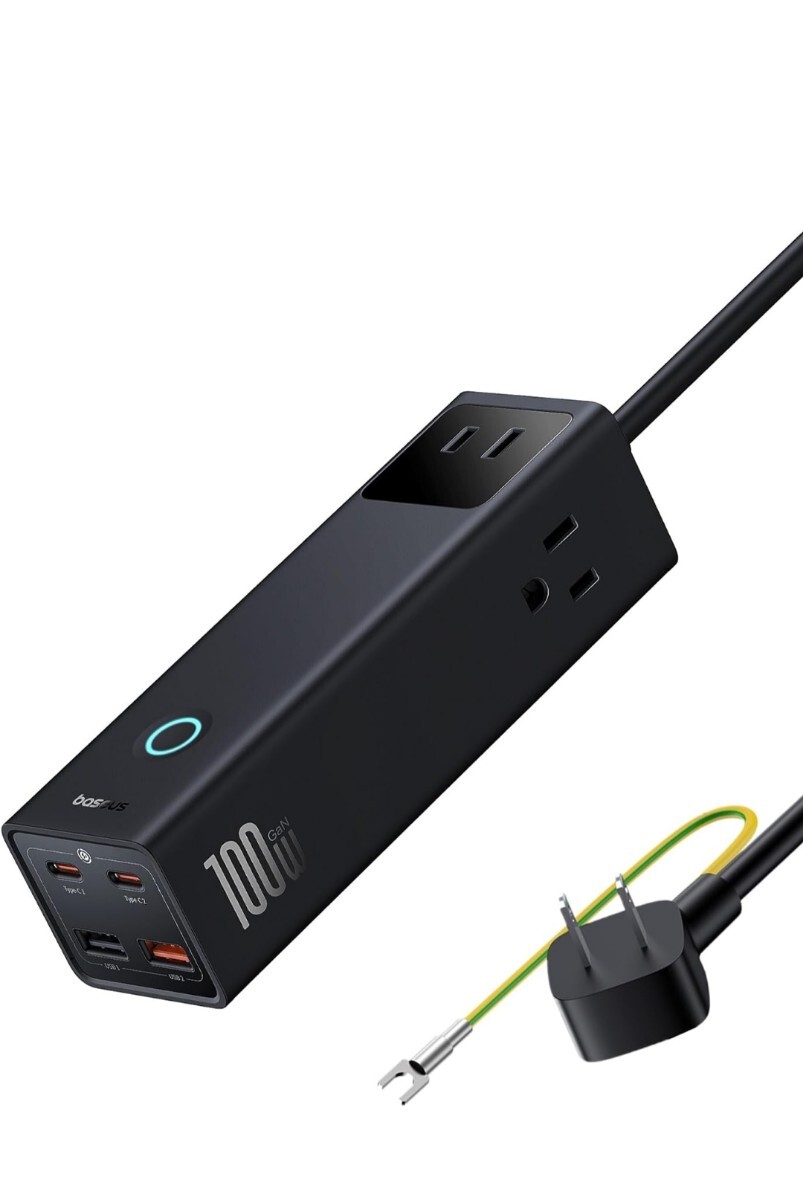 Baseus USB 電源タップ 1500W PD 充電器 100W 7ポート GaN5(窒化ガリウム)採用 雷ガード/LED電源ボタン/ほこり防止シャッター/ 1.5mコードの画像3