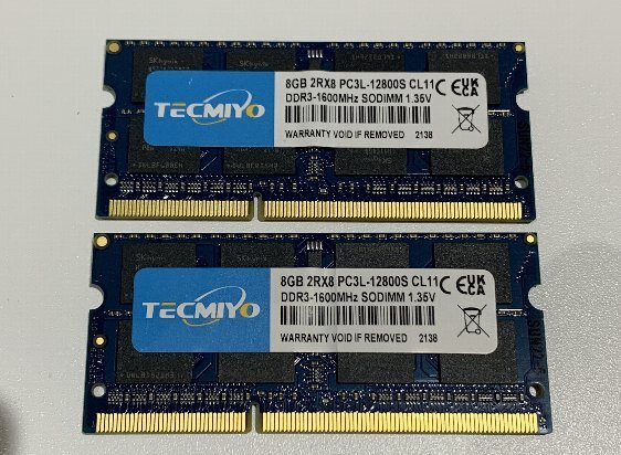 8GB×2枚 ノートPC用メモリ 1.35V (低電圧) DDR3L 1600 PC3L-12800 テクミヨ_画像1