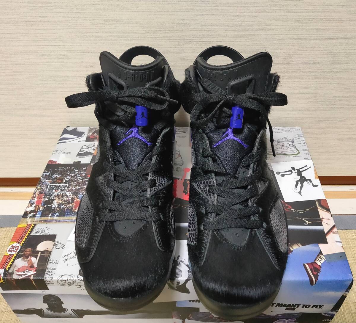 【新品同様】NIKE AIR JORDAN 6 RETRO COW FUR BLACK/DARK CONCORD 26.0cm AR2257-005_画像2