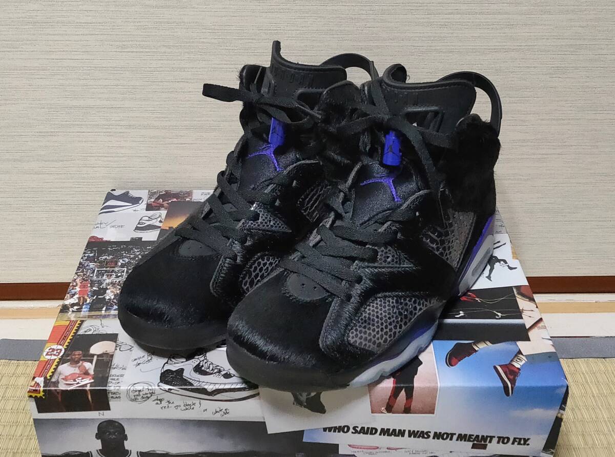 【新品同様】NIKE AIR JORDAN 6 RETRO COW FUR BLACK/DARK CONCORD 26.0cm AR2257-005_画像1