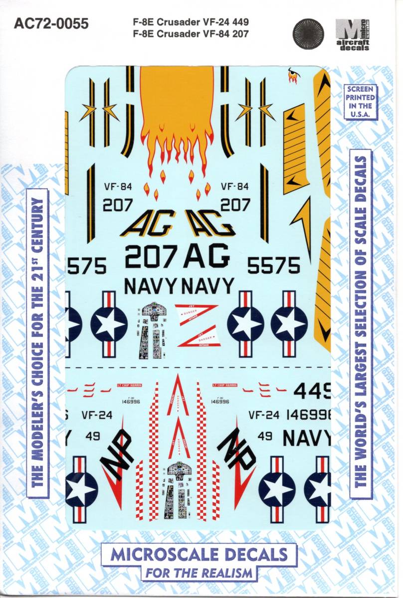 1/72 Microscale decals マイクロスケール デカール 72-0055 F-8E Crusader VF-24 449 - F-8C Crusader VF-84 207の画像1