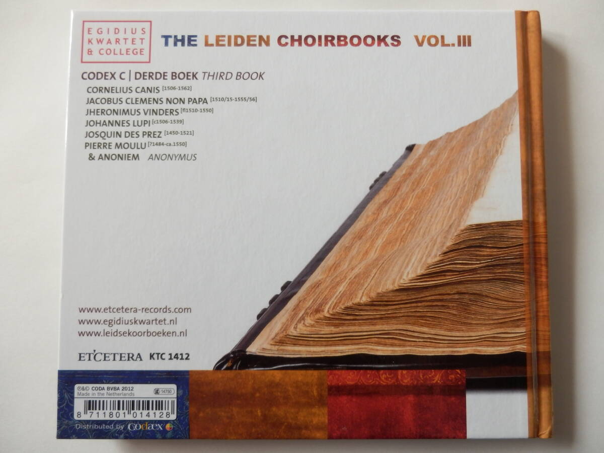 2CD/ルネサンス- ポリフォニー/ライデンのクワイアブックの音楽 3/Egidius Kwartet & College- De Leidse Koorboeken- Leiden Choirbooks 3の画像2