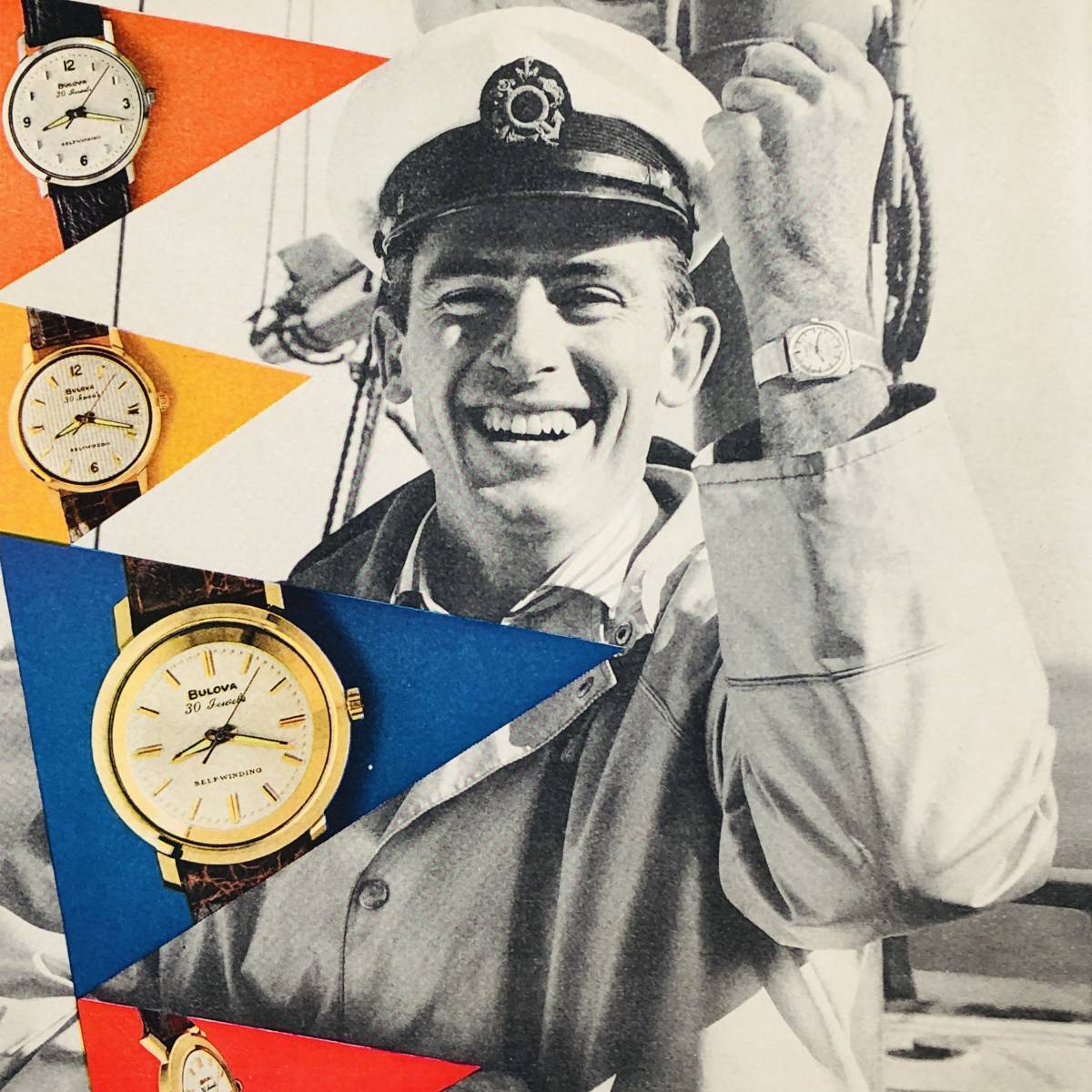 『 ブローバ COMMANDER 』ビンテージ 広告　60年代　フレーム 付 ポスター 当時物 額付 LIFE 雑誌 アンティーク BULOVA