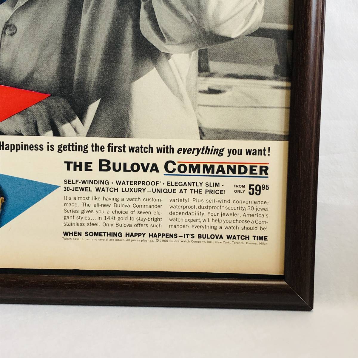 『 ブローバ COMMANDER 』ビンテージ 広告　60年代　フレーム 付 ポスター 当時物 額付 LIFE 雑誌 アンティーク BULOVA