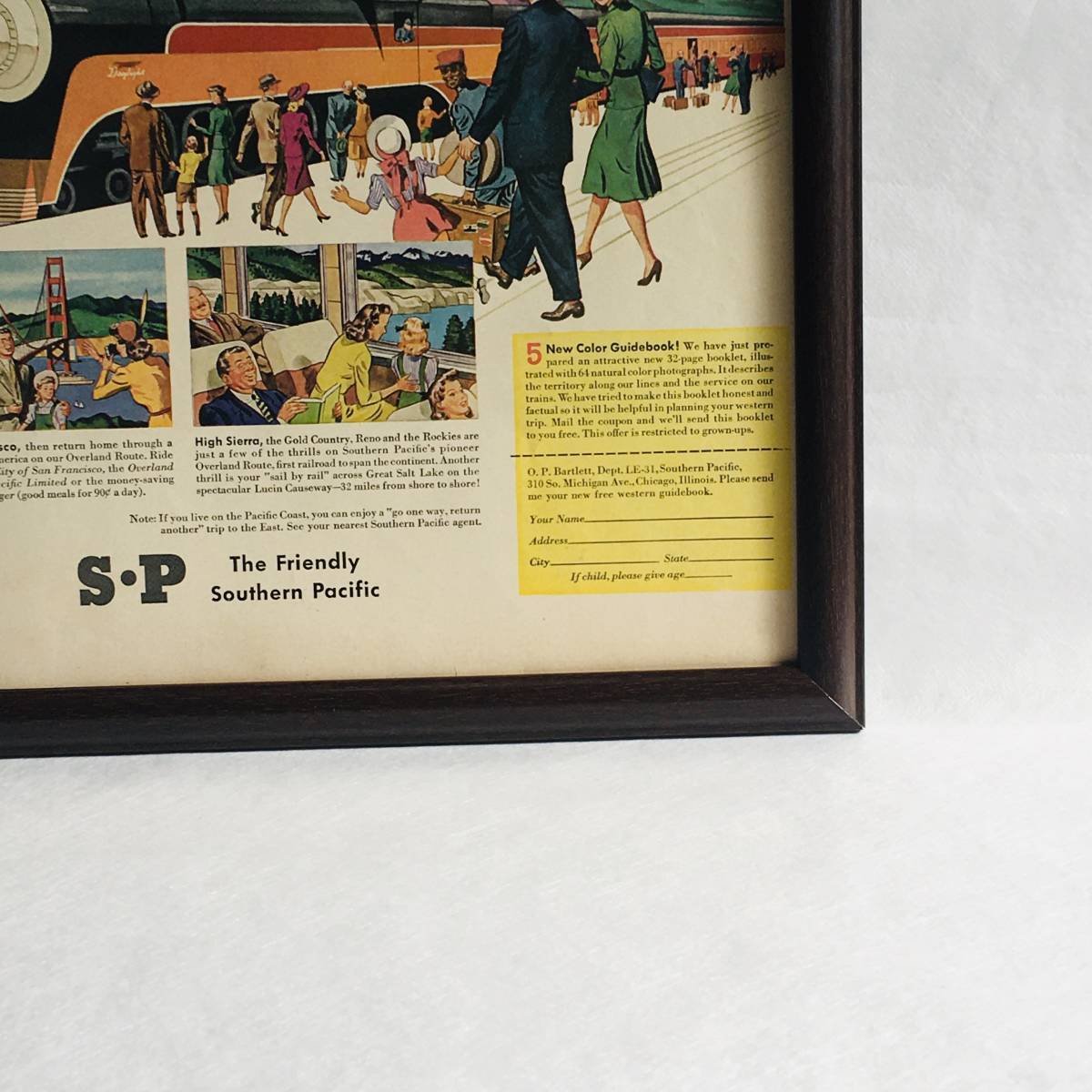 『 パシフィック鉄道』ビンテージ 広告①　60年代 フレーム付 ポスター 当時物 額付 LIFE 雑誌 アンティーク TRIP TTO CALIFORNIA