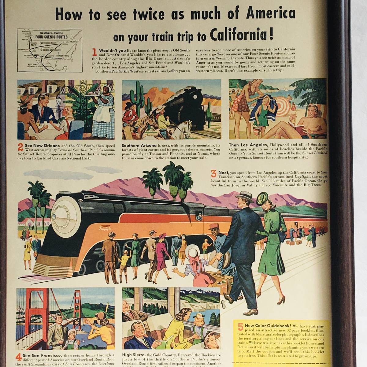 『 パシフィック鉄道』ビンテージ 広告①　60年代 フレーム付 ポスター 当時物 額付 LIFE 雑誌 アンティーク TRIP TTO CALIFORNIA