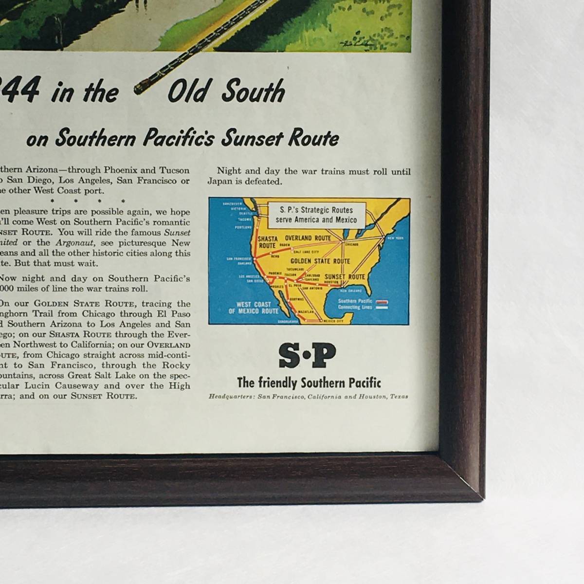 『 パシフィック鉄道 』ビンテージ 広告 ⑤ 60年代　フレーム 付 ポスター 当時物 額付 LIFE 雑誌 アンティーク SOUTHERN PACIFIC