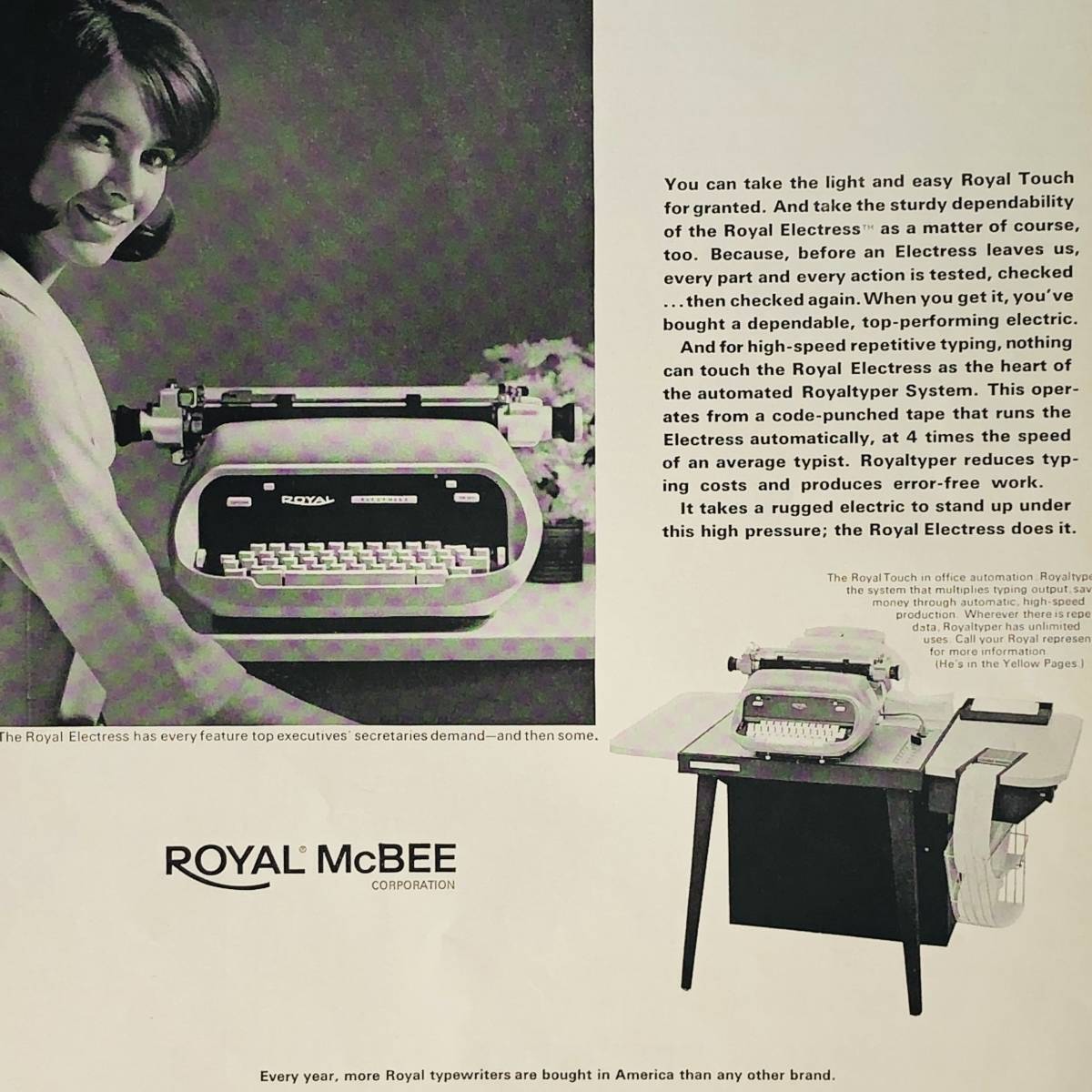 『 ロイヤル マクビー タイプライター 』ビンテージ 広告　60年代　フレーム 付 ポスター 当時物 額付 LIFE 雑誌 アンティーク ROYAL McBEE