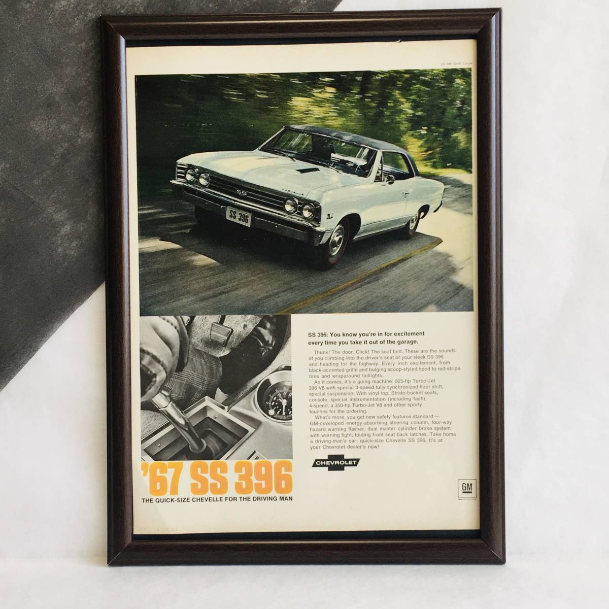 『 シボレー 67' SS 396 』ビンテージ 広告　60年代　フレーム 付 ポスター 当時物 額付 LIFE 雑誌 アンティーク CHEVROLET