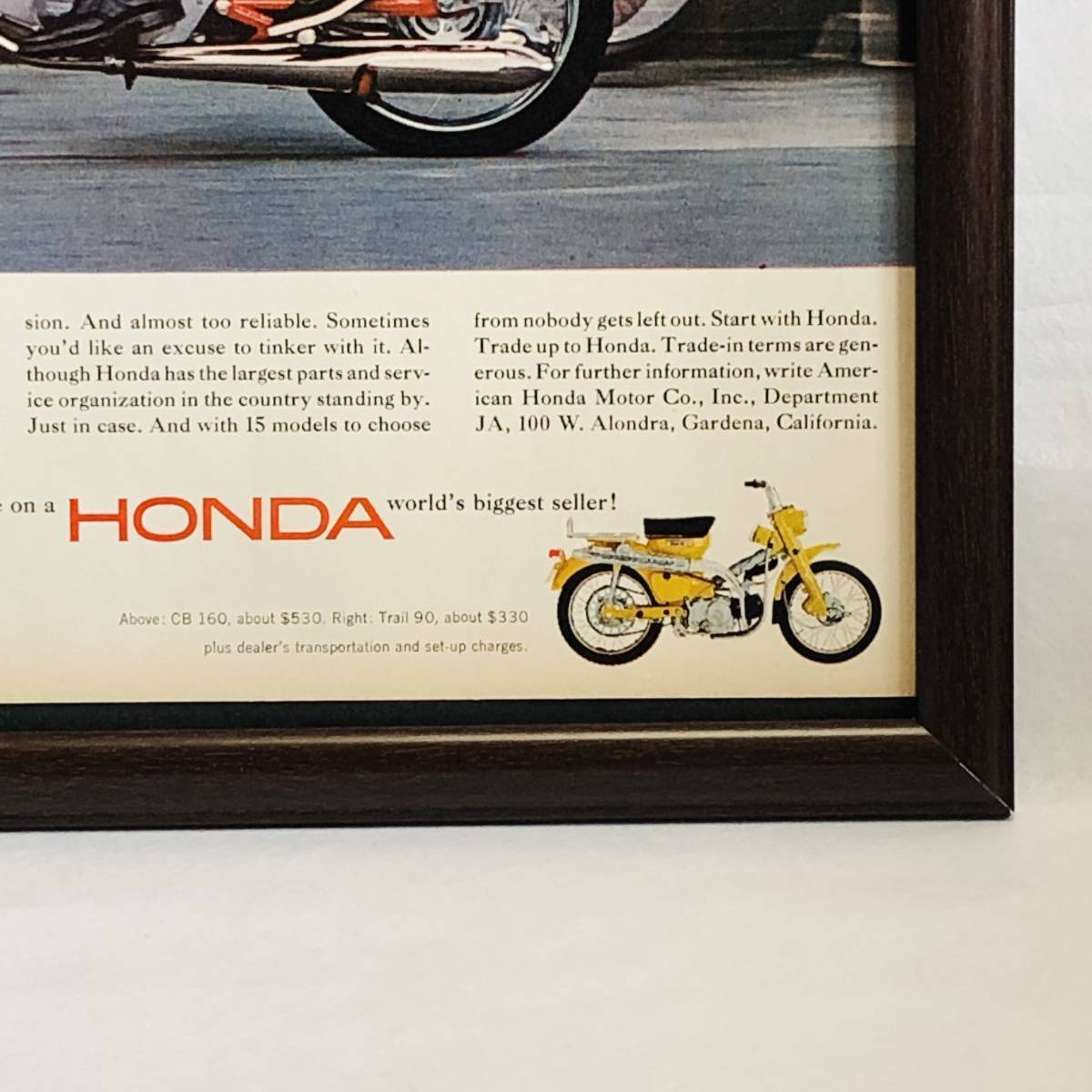『 ホンダ　HONDA 』ビンテージ 広告　60年代　フレーム 付 ポスター 当時物 額付 LIFE 雑誌 アンティーク