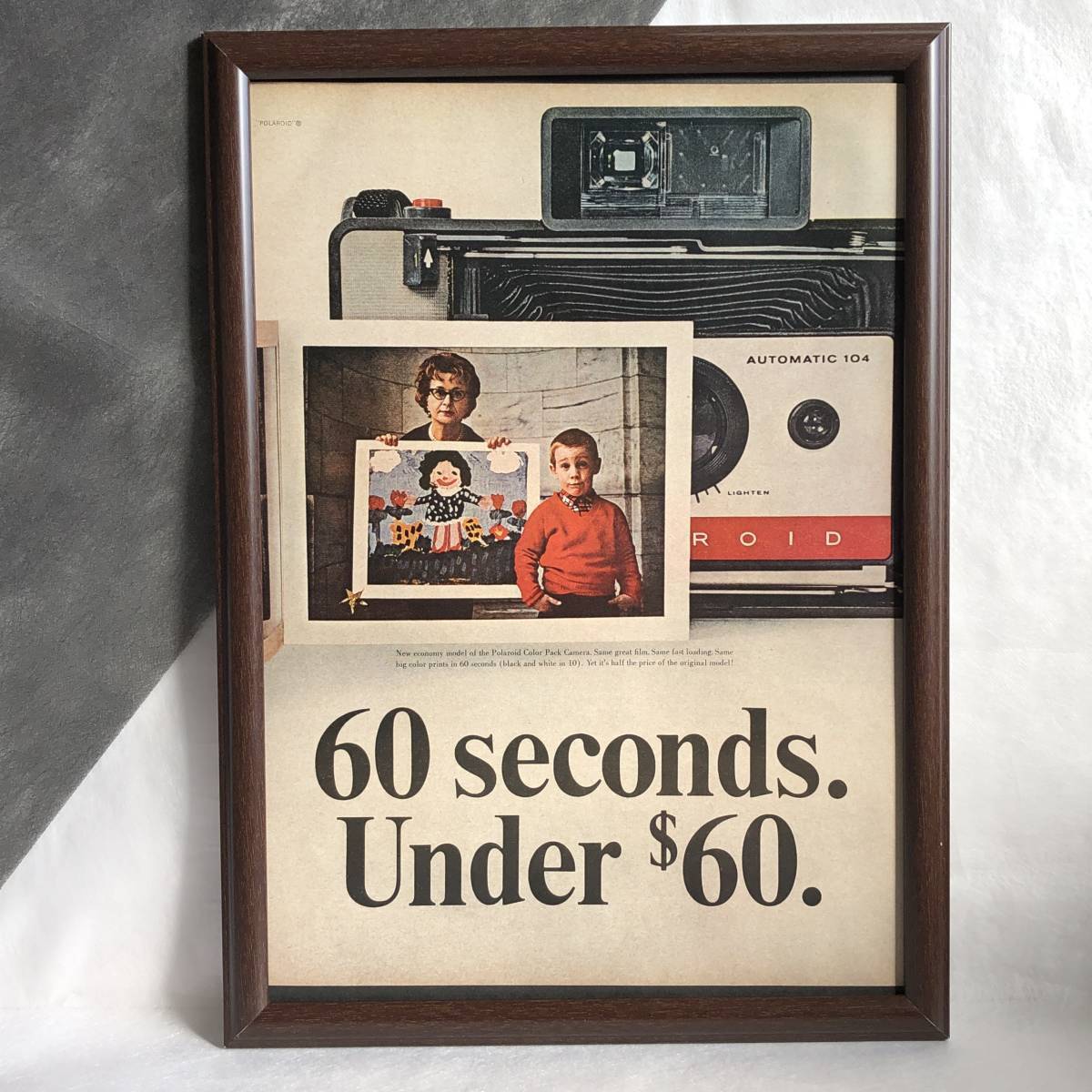 『 ポラロイドカメラ 』ビンテージ 広告　60年代　フレーム 付 ポスター 当時物 額付 LIFE 雑誌 アンティーク