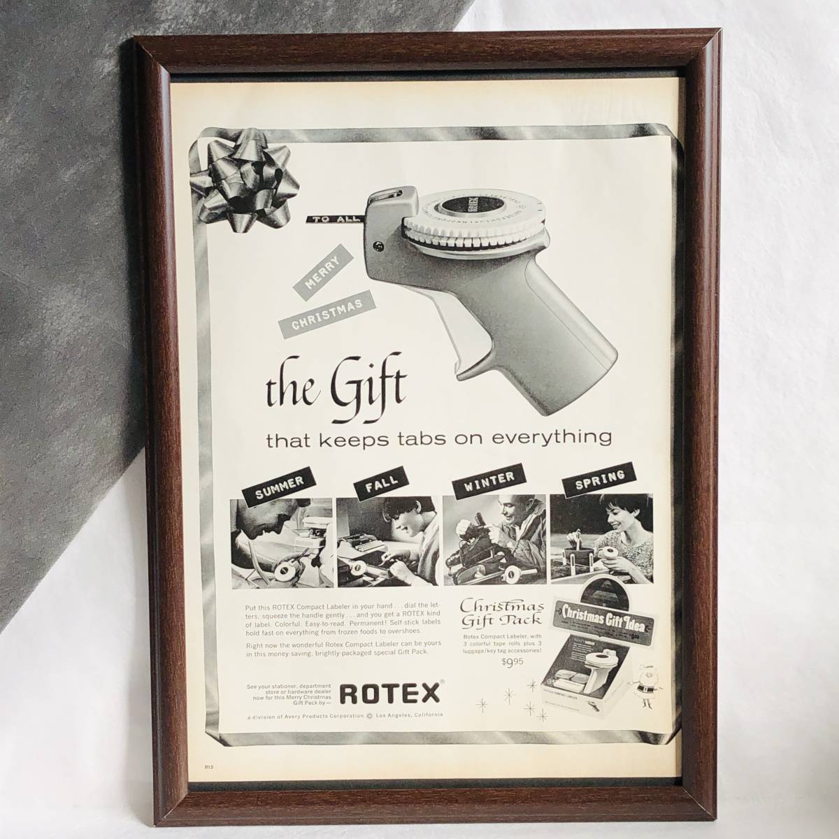 『 ロテックス　ラベラー 』ビンテージ 広告　60年代　フレーム 付 ポスター 当時物 額付 LIFE 雑誌 アンティーク ROTEX GIFT