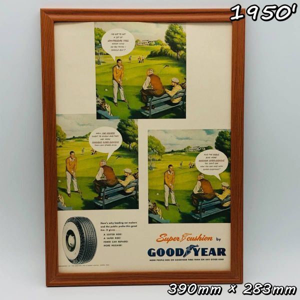 ビンテージ 広告　ポスター フレーム付　当時物　『 グッドイヤー タイヤ 』 1950's　 輸入雑貨　 ( AZ1768 )