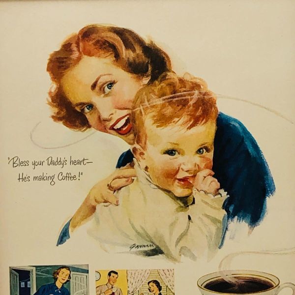 ビンテージ 広告　ポスター フレーム付　当時物　『 ユーバンコーヒー 』 1950's　 輸入雑貨　 ( AZ1718 )
