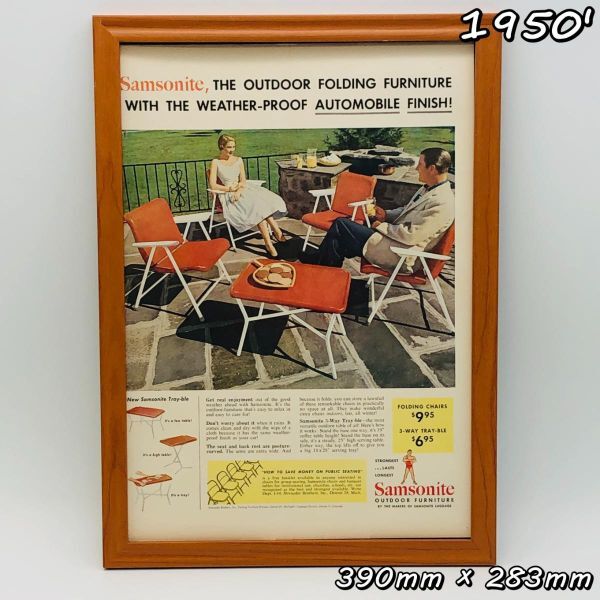 ビンテージ 広告　ポスター フレーム付　当時物　『 サムソナイト 』 1950's　 輸入雑貨　 ( AZ1667 )_画像1