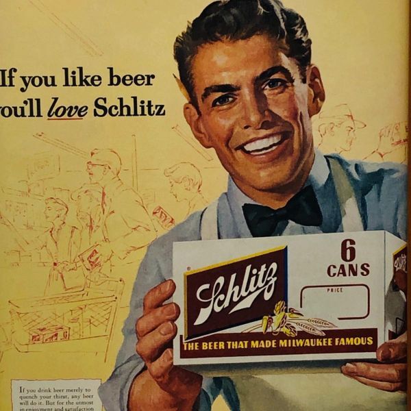 ビンテージ 広告　ポスター フレーム付　当時物　『 シュリッツ 』 1950's　 輸入雑貨　 ( AZ1659 )