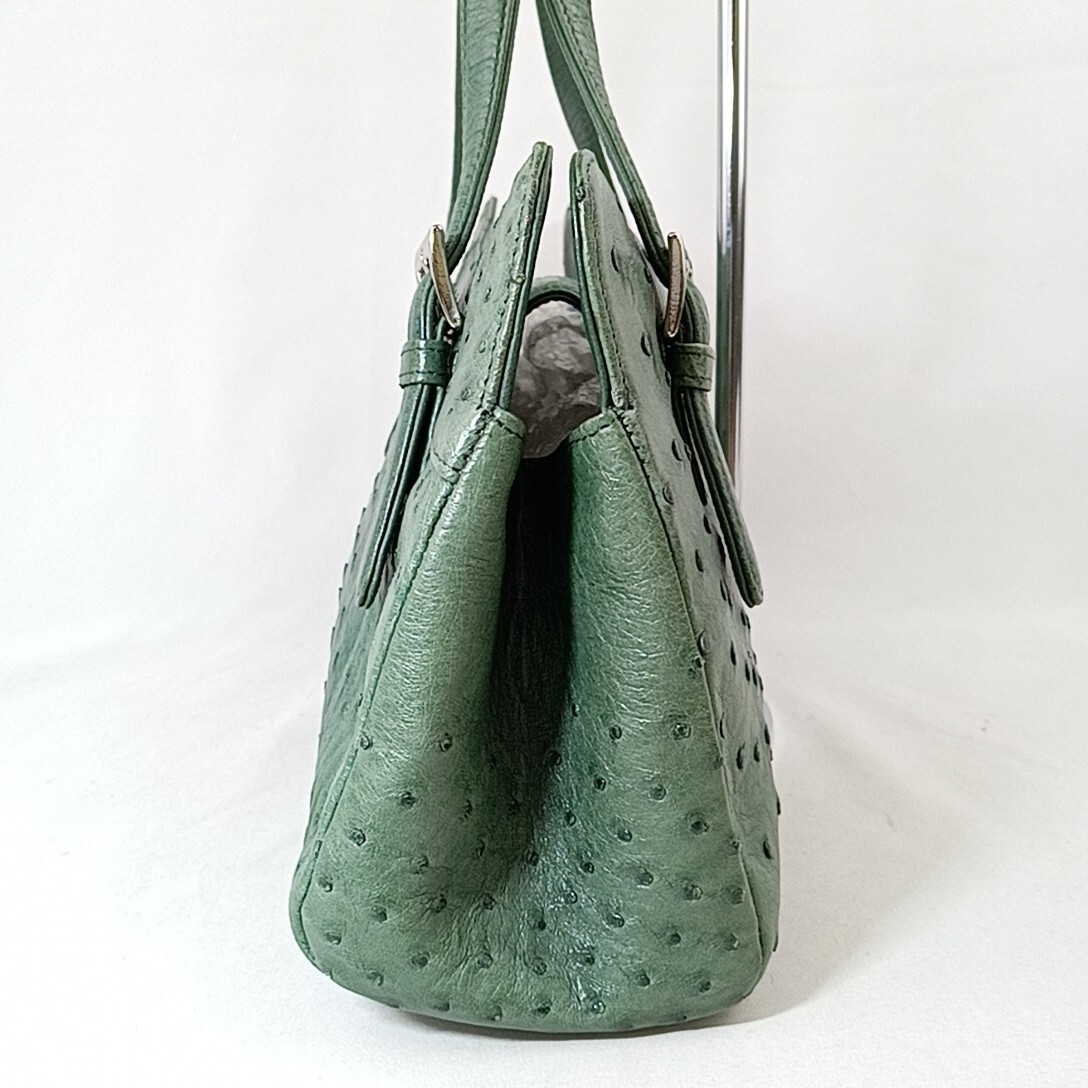C ×【商品ランク:B】オーストリッチ レザー フォーマル ハンドバッグ 手提げ トート 婦人鞄 グリーン 緑色系 使いやすさ◎ の画像3