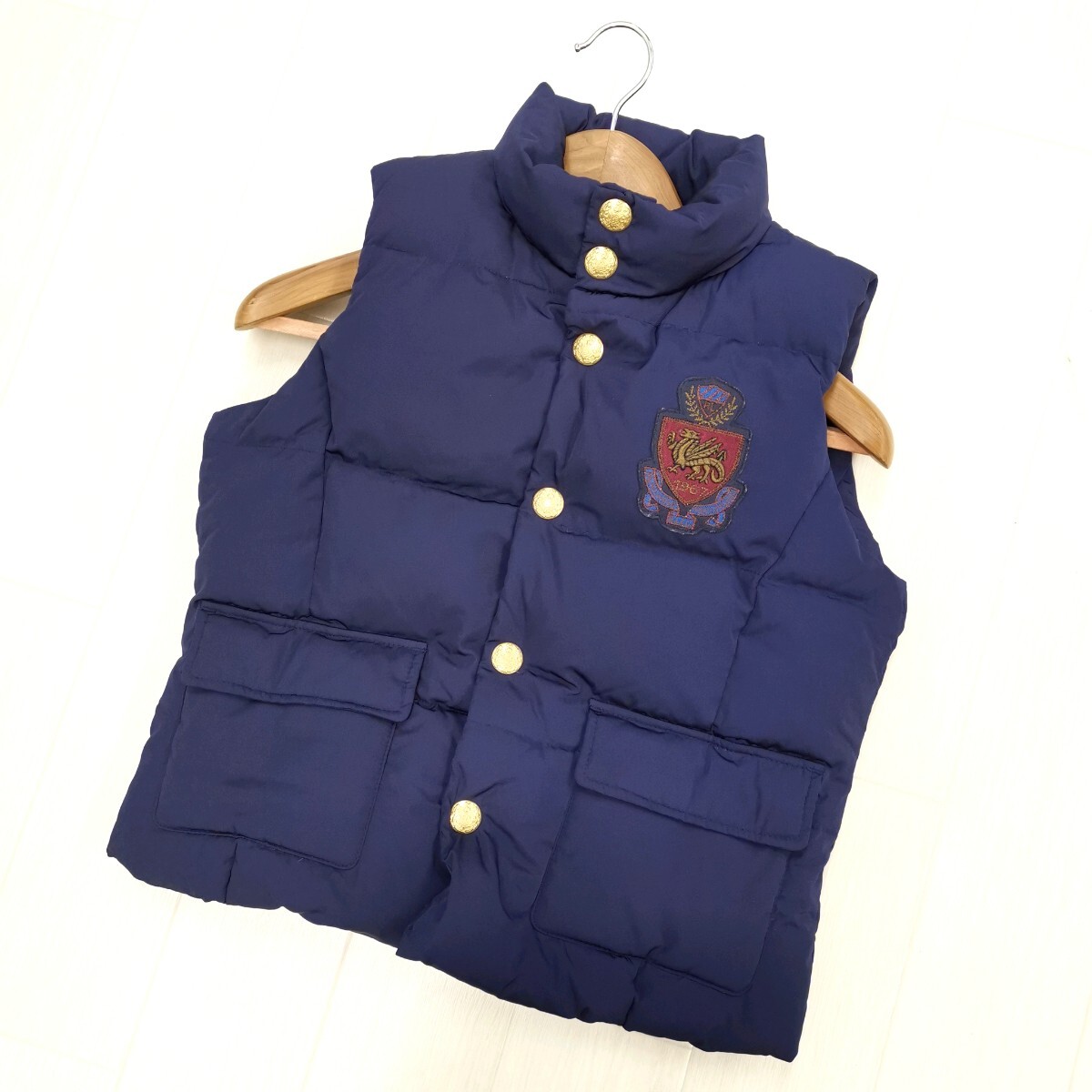 J # 【商品ランク:B】ラルフローレン Ralph Lauren ロゴワッペン ゴールド金具 ダウンベスト size150 キッズ アウター 子供服 ネイビー系_画像1