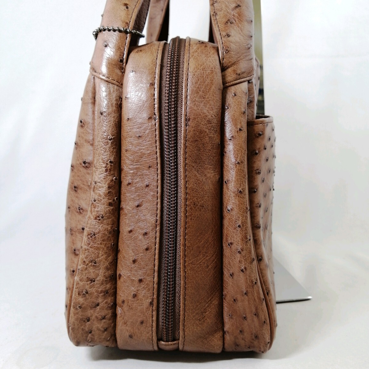 B*[ commodity rank B] fine quality Ostrich leather JRA Mark made in Japan semi shoulder shoulder .. tote bag woman bag Brown light brown group easiness of use *