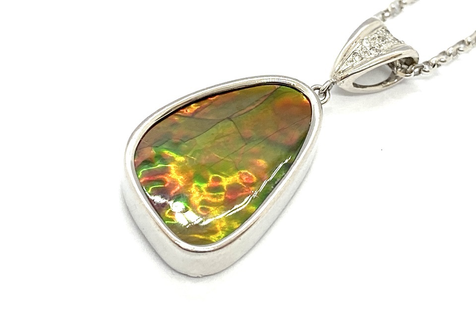 Ammolite K18WGアンモライト ダイヤモンドネックレス 新品 NO.61909_画像3