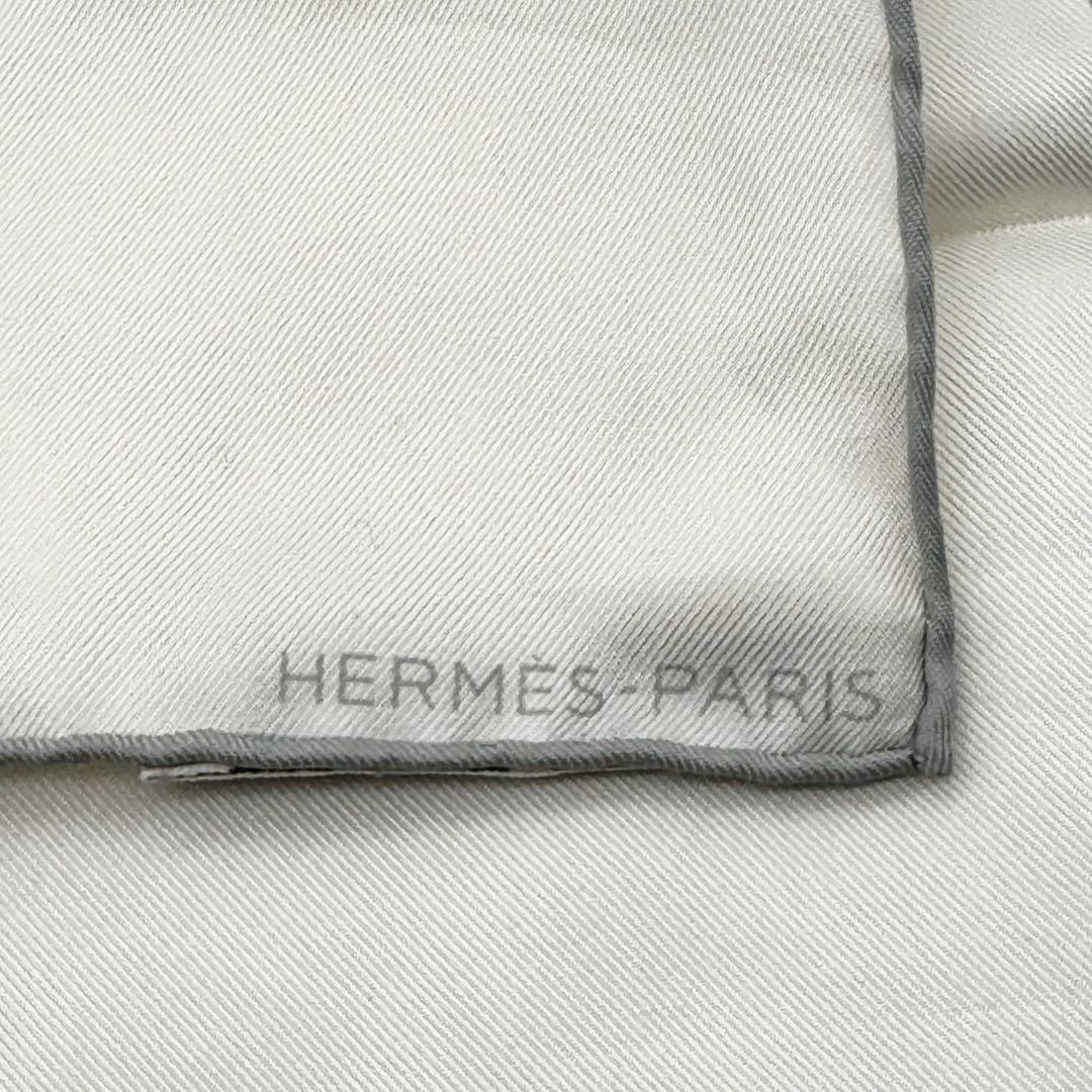 HERMES エルメス シルク100% スカーフ ハンカチーフ ポケット レディース アイボリ