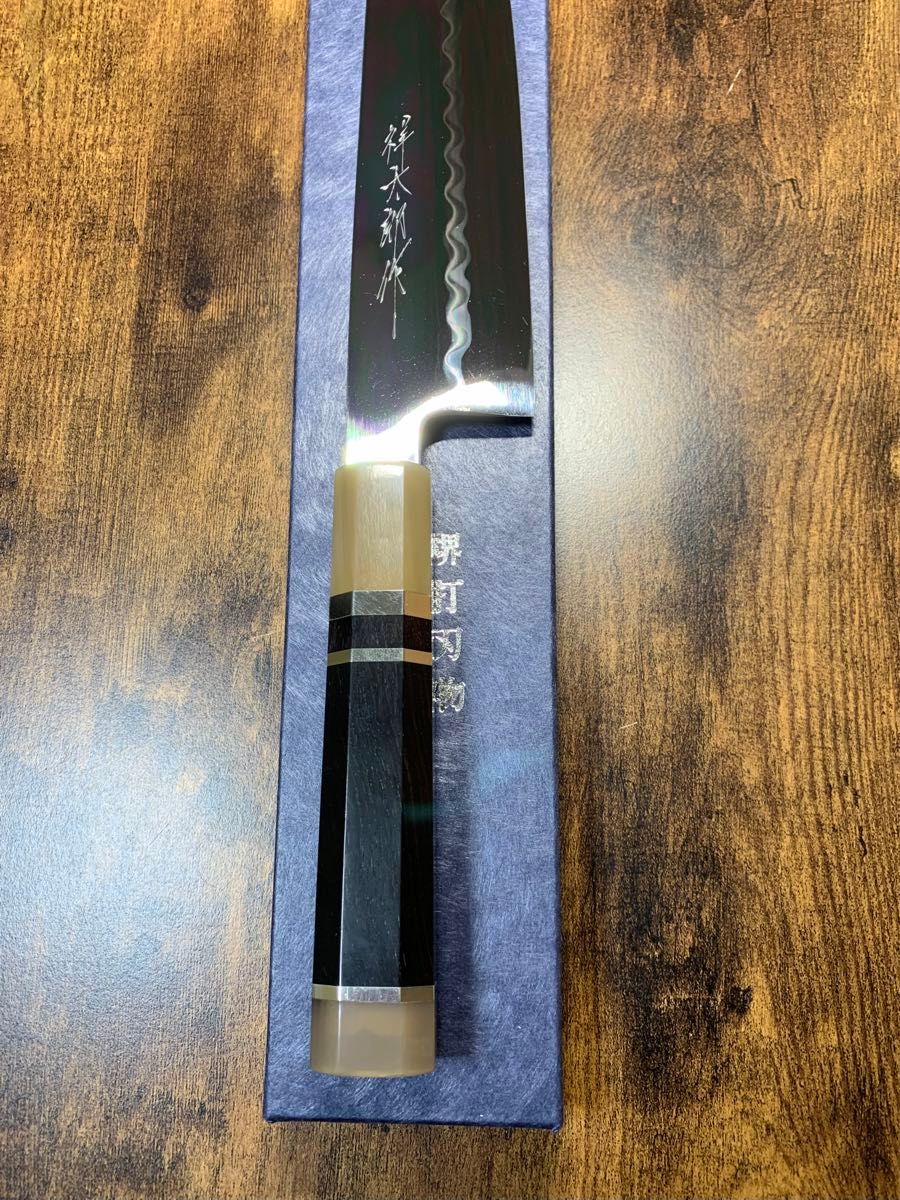 堺打刃物 祥太郎作 和牛刀 水本焼 白ニ鋼 8寸 全鏡面 包丁 黒檀 堺打刃物 祥太郎作 和牛刀 水本焼 白ニ鋼 8寸 全鏡面 包丁 黒檀