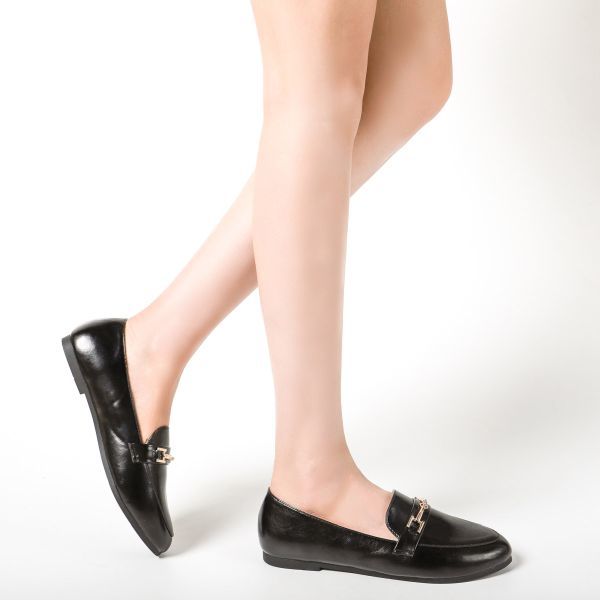B品 レディース フラットパンプス ブラック 22.5cm ローヒール ラウンドトゥ PUレザー 婦人靴 af_20443 ②_この写真は各サイズ共通です