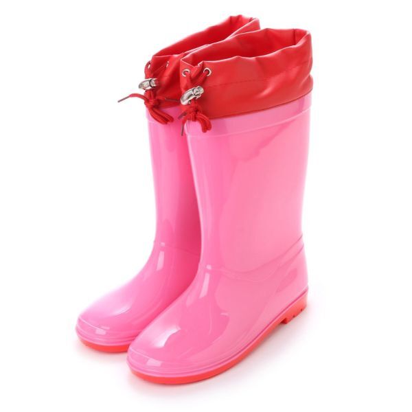 アウトレット キッズ レインブーツ 19.0cm ピンク レインシューズ 長靴 雨靴 軽量 防水 防滑底 ドローコード 巾着付き 子供用 女の子 17006_この写真は各サイズ共通です