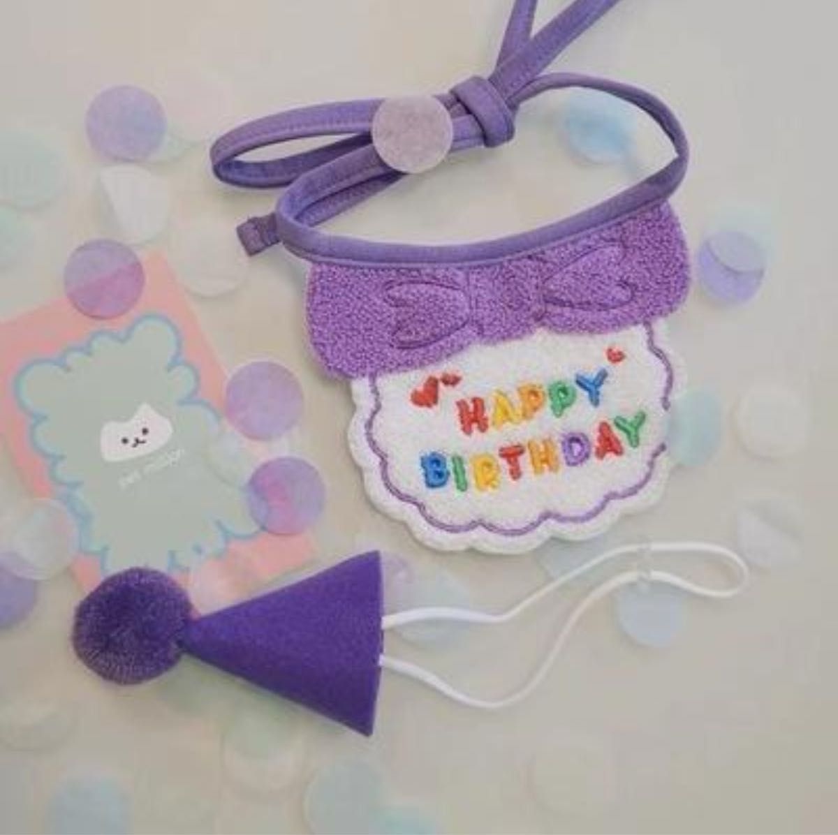 バースデースタイ 帽子 紫 パープル ペット 誕生日 写真撮影 記念 フォト 犬 猫 イヌ ネコ
