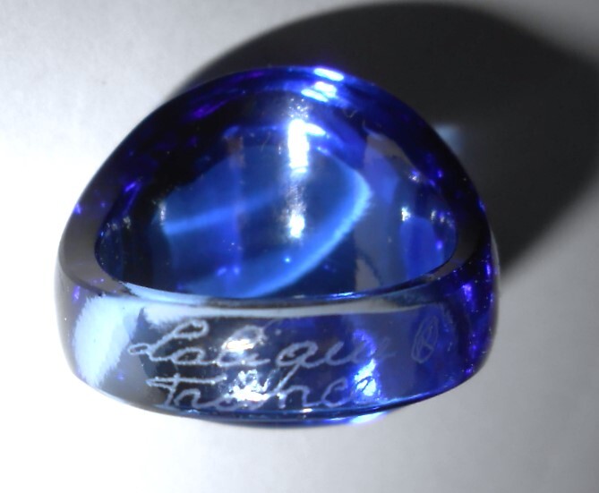 LALIQUE ラリック ガラス製 カボションリング ブルー サイズ約15号 指輪 青 美品の画像4