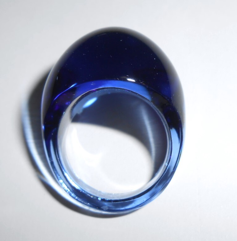 LALIQUE ラリック ガラス製 カボションリング ブルー サイズ約15号 指輪 青 美品の画像1